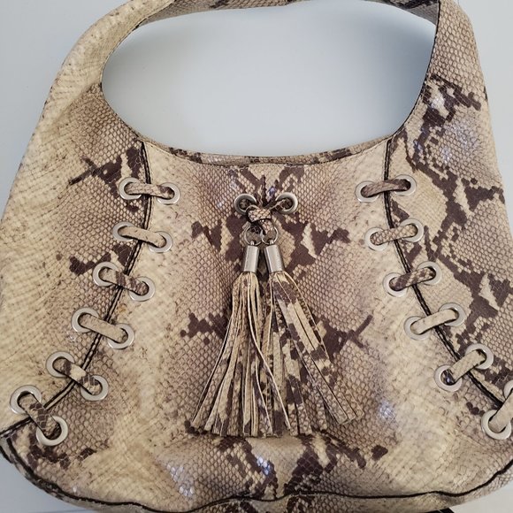 Michael Kors - Reptile print hobo bag, tassels w/silver hardware - Picture 3 of 13